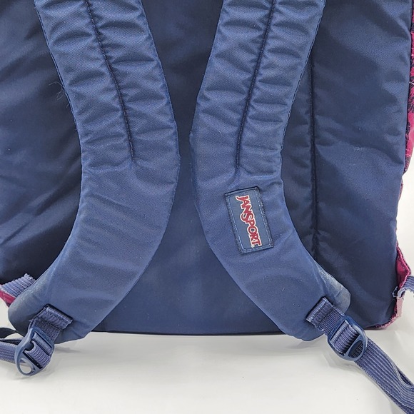 Vintage Jansport Superbreak Backpack Maroon With Navy Floral Graphics Fall 2015 - Picture 6 of 16